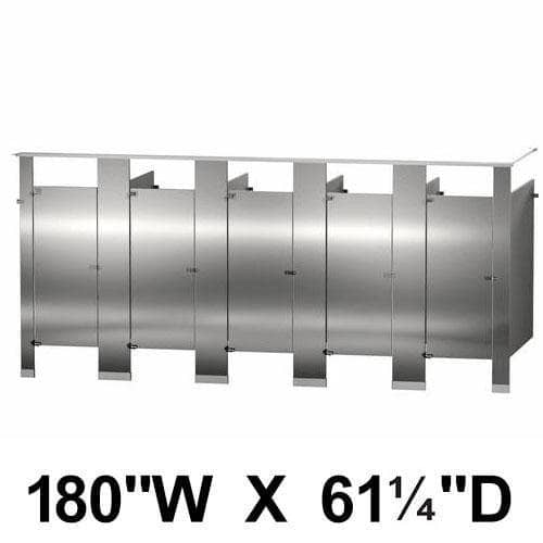 Bradley IC53660 Toilet Partition, 5 In Corner Compartments, 180"W x 61-1/4"D, Stainless Steel - TotalRestroom.com