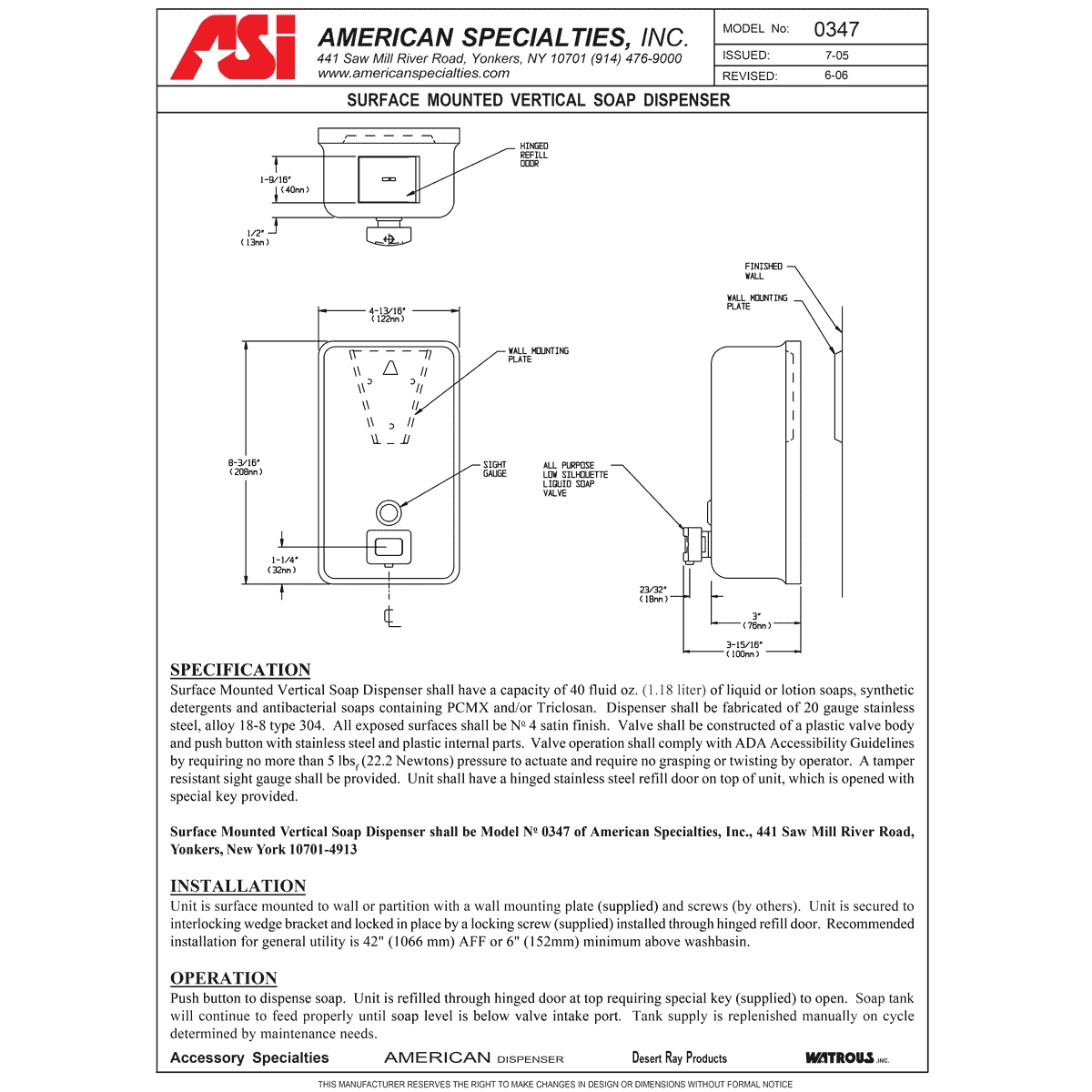 ASI 1200-V42 Shower Curtain, 42 L" x 72 H", Vinyl
