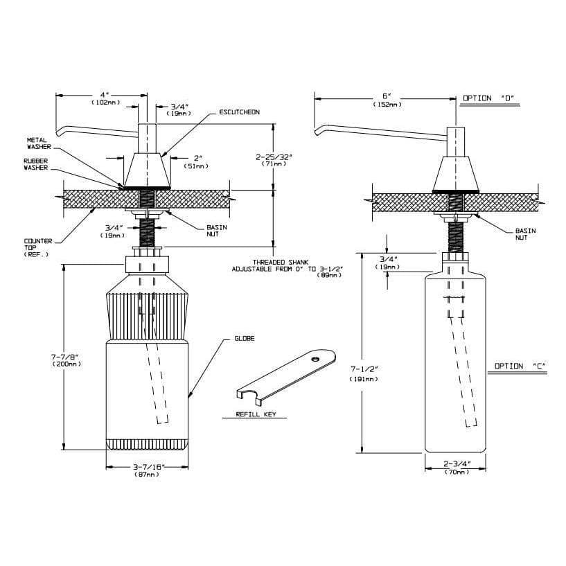 ASI 0332 Commercial Foam Soap Dispenser, Countertop Mounted, Manual-Push, Stainless Steel - 4" Spout Length - TotalRestroom.com
