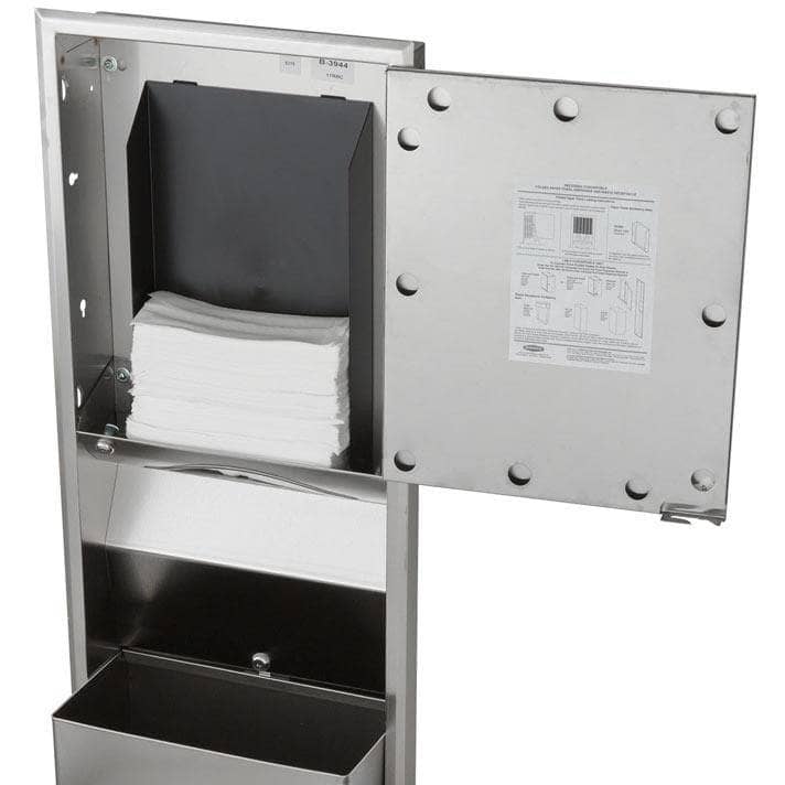 Bobrick B-3944 Combination Commercial Paper Towel Dispenser/Waste Receptacle, Recessed-Mounted, Stainless Steel - TotalRestroom.com