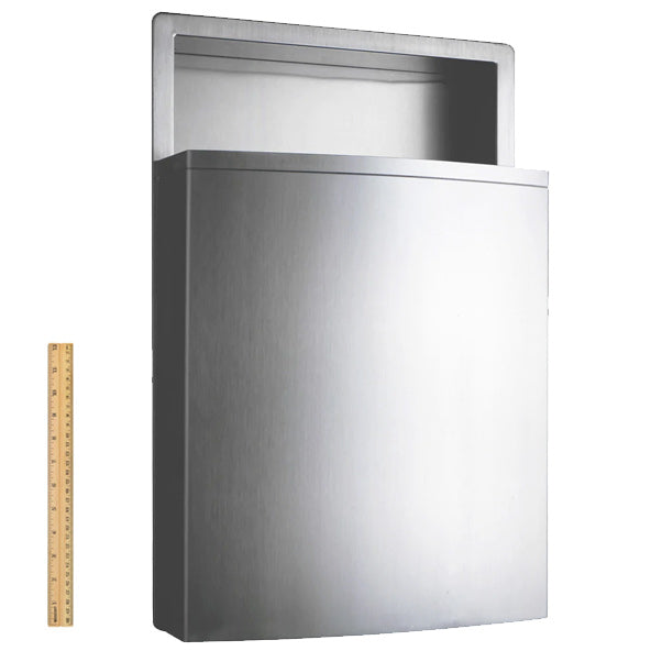Bobrick B-43644 Commercial Restroom Sanitary Waste Bin, 12.8 Gallon, Recessed-Mounted, 15-7/8" W x 26-1/4" H, 4" D, Stainless Steel