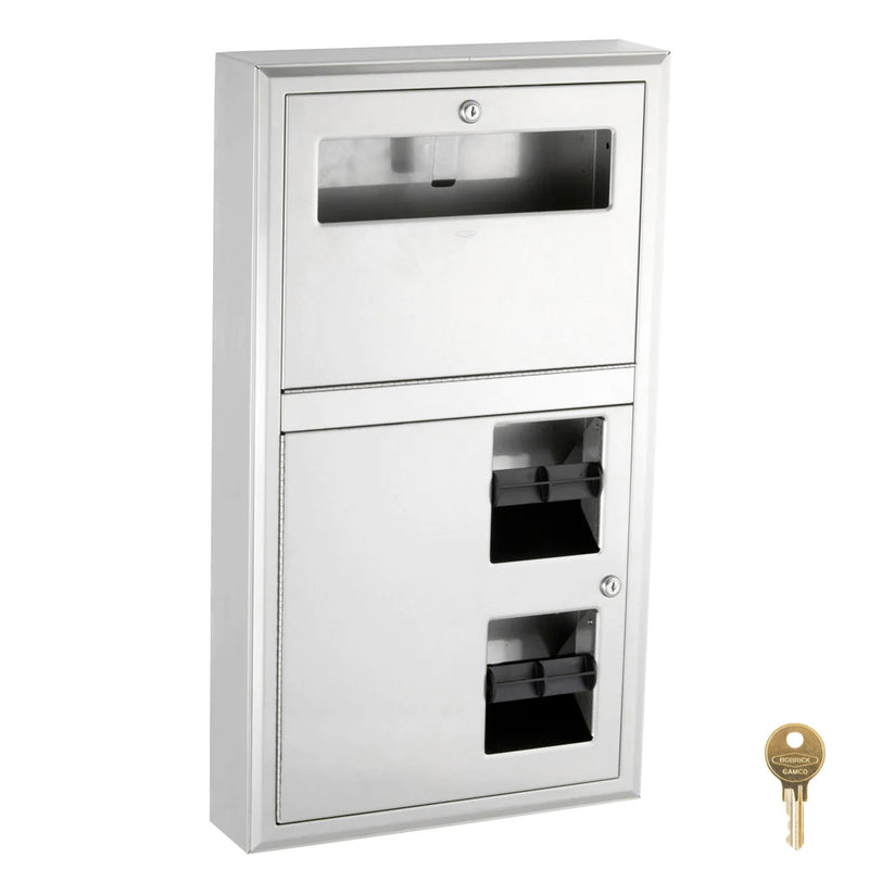 Bobrick B-3479 Combination Commercial Seat-Cover Dispenser/Toilet Paper Dispenser, Surface-Mounted, Stainless Steel
