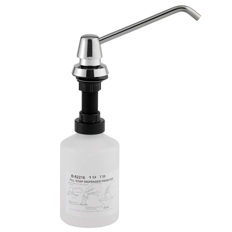 Bobrick B-82216 Commercial Liquid Soap Dispenser, Countertop Mounted, Push Button, Stainless Steel - 6" Spout Length