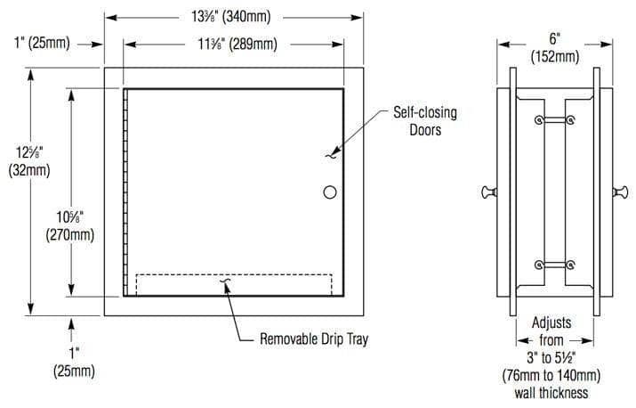 Bobrick B-505 Commercial Specimen Cabinet, 11-1/4" W x 10-9/16" H x 6" D, Recessed-Mounted, Stainless Steel - TotalRestroom.com