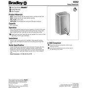 Bradley 6562 Commercial Liquid Soap Dispenser, Surface-Mounted, Manual-Push, Stainless Steel - 40 Oz
