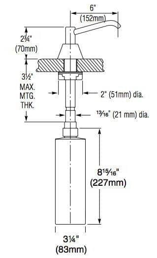 Bradley 6326-68 Commercial Liquid Soap Dispenser, Countertop Mounted, Manual-Push, Stainless Steel - 6