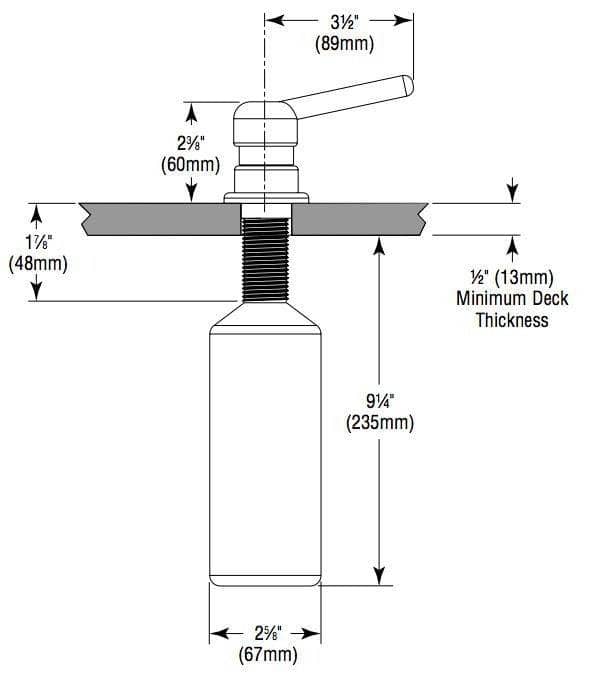 Bradley 6334-00 Commercial Liquid Soap Dispenser, Countertop Mounted, Manual-Push, Stainless Steel - 3.5" Spout Length - TotalRestroom.com
