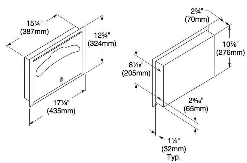 Bradley 584-00, Commercial BX-Seat Cover Dispenser, 15-3/4" W x 11-3/8" H x 2-3/4" D, Stainless Steel - TotalRestroom.com