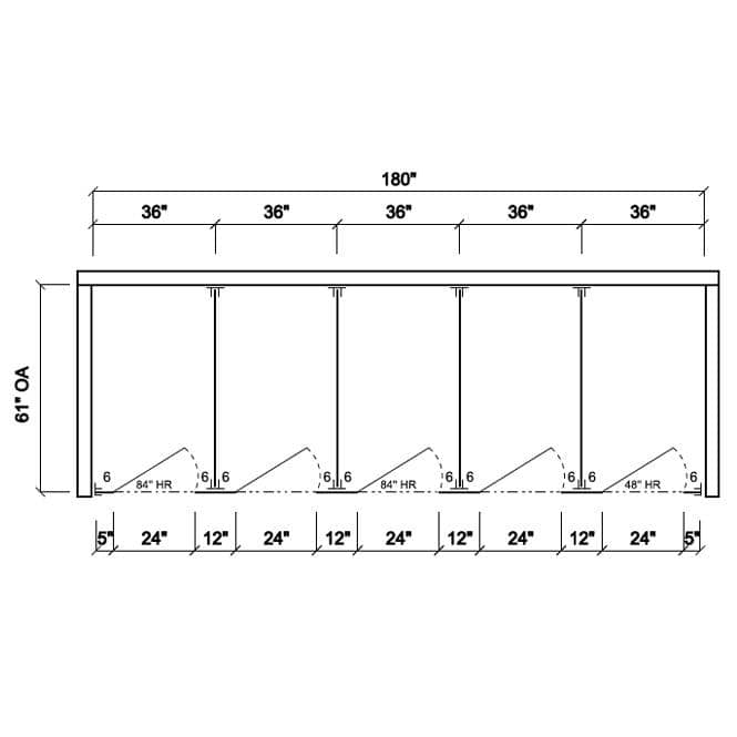Scranton Toilet Partition, 5 Between Wall Compartments, Plastic, 180"Wx61-1/4"D, BW53660-PL-SCRANTON - TotalRestroom.com