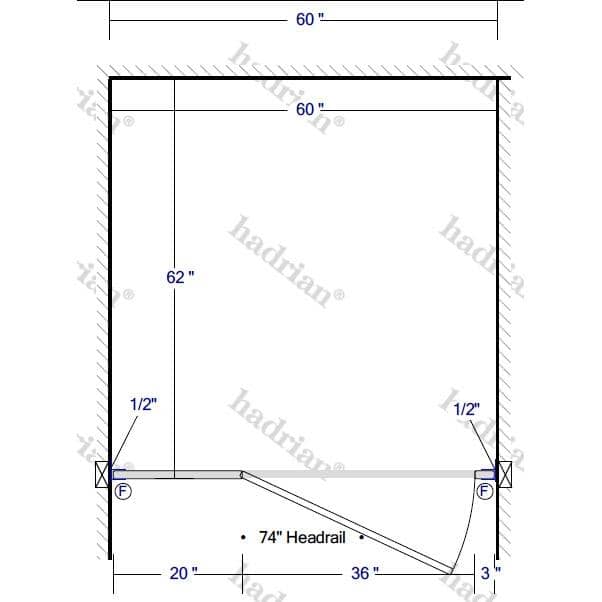 Hadrian Toilet Partition, 1 ADA Between Wall Compartment, Stainless Steel, 60"W x 61 1/4"D - BWADA-SS-HADRIAN - TotalRestroom.com