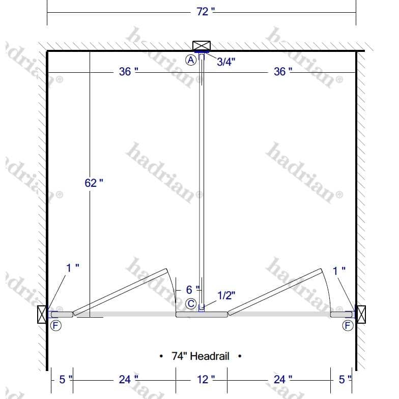 Hadrian Toilet Partition, 2 Between Wall Compartments, Plastic, 72"W x 61-1/4"D - BW23660-PL-HADRIAN - TotalRestroom.com