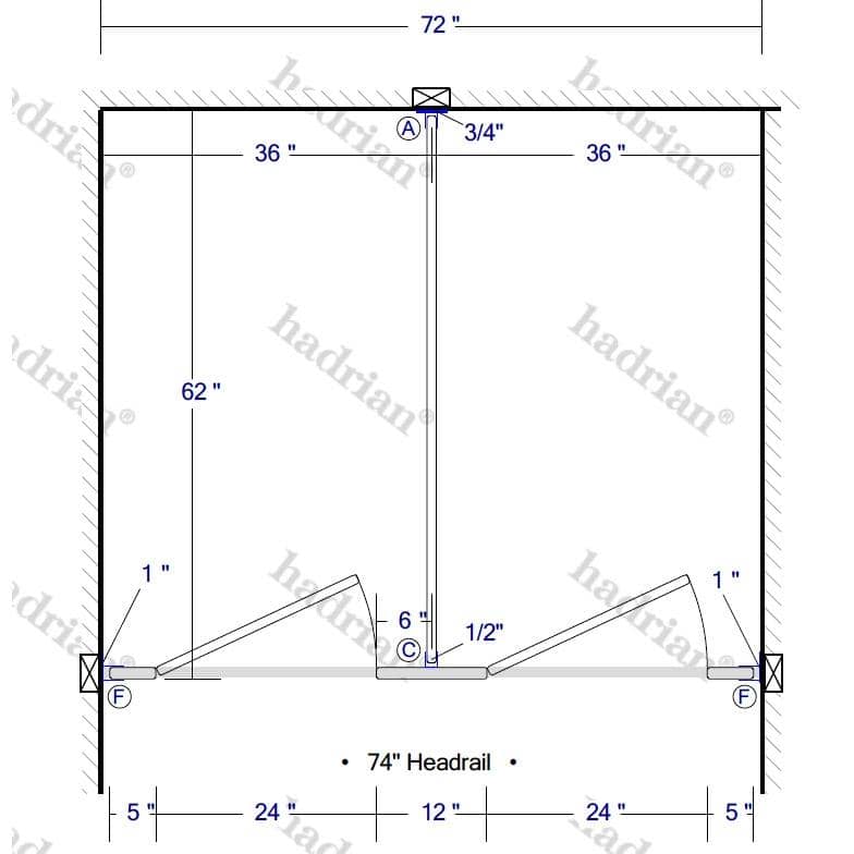 Hadrian Toilet Partition, 2 Between Wall Compartments, Plastic, 72"W x 61-1/4"D - BW23660-PL-HADRIAN - TotalRestroom.com