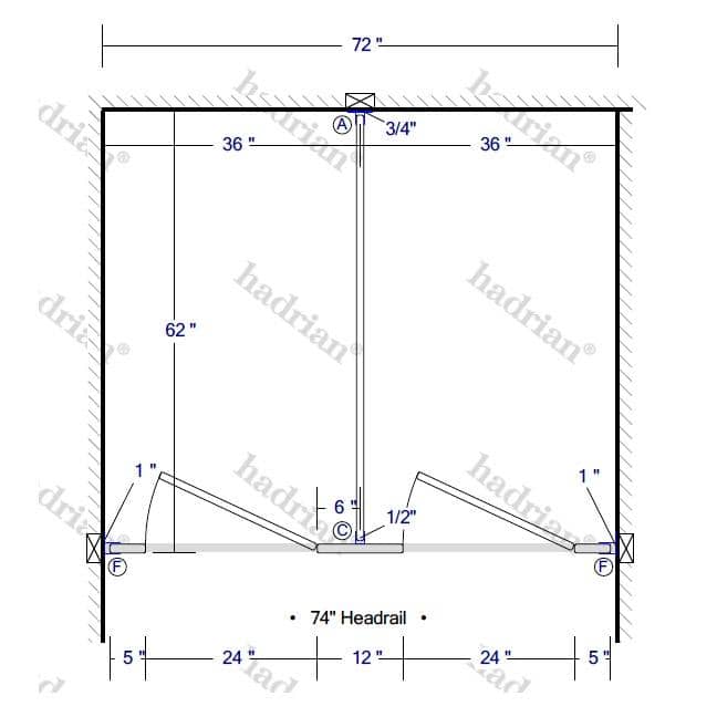 Hadrian Toilet Partition, 2 Between Wall Compartments, Stainless Steel, 72"W x 61 1/4"D - BW23660-SS-HADRIAN - TotalRestroom.com