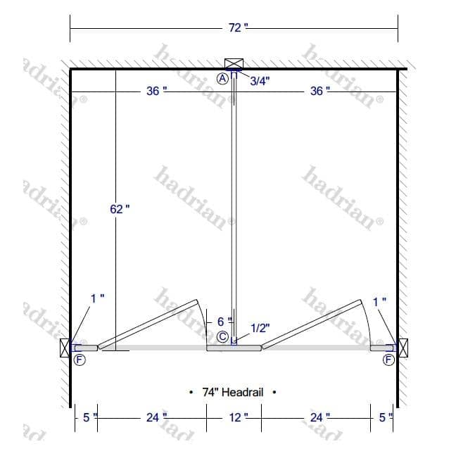 Hadrian Toilet Partition, 2 Between Wall Compartments, Stainless Steel, 72"W x 61 1/4"D - BW23660-SS-HADRIAN - TotalRestroom.com