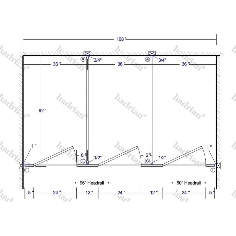 Hadrian Toilet Partition, 3 Between Wall Compartments, Plastic, 108"W x 61-1/4"D - BW33660-PL-HADRIAN - TotalRestroom.com