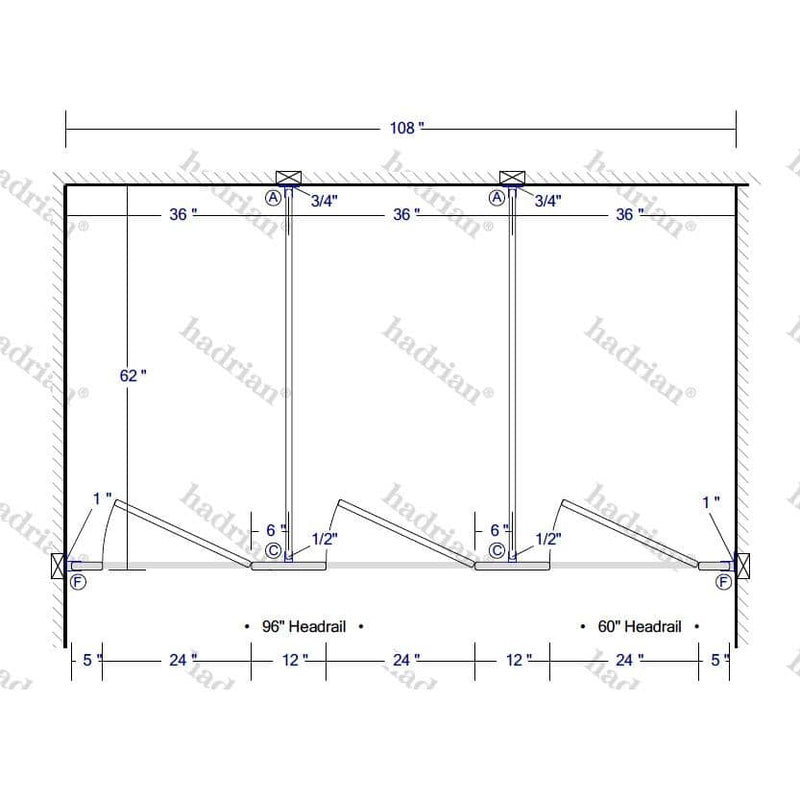 Hadrian Toilet Partition, 3 Between Wall Compartments, Plastic, 108"W x 61-1/4"D - BW33660-PL-HADRIAN - TotalRestroom.com
