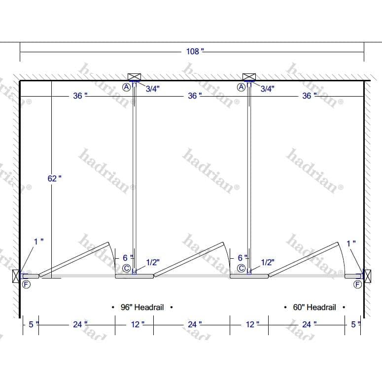 Hadrian Bathroom Partition, 3 Between Wall Compartments, Metal, 108"W x 61 1/4"D - BW33660-HADRIAN - TotalRestroom.com