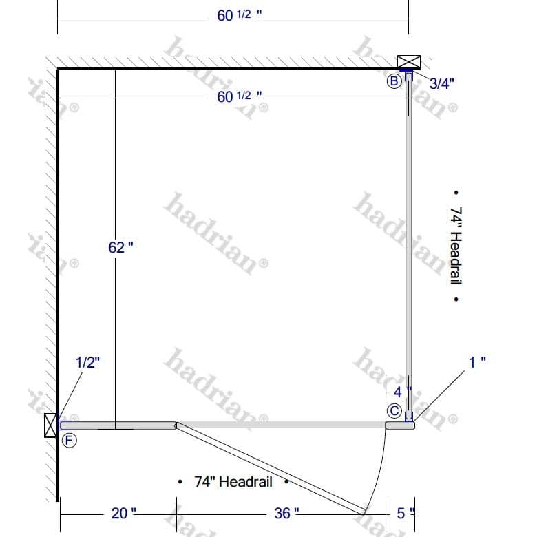 Hadrian Toilet Partition, 1 ADA In Corner Compartment, Plastic, 60"W x 61-1/4"D - ICADA-PL-HADRIAN - TotalRestroom.com