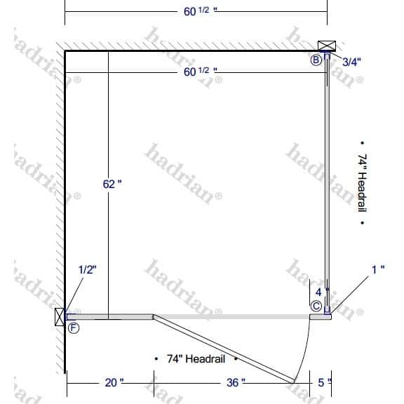 Hadrian Toilet Partition, 1 ADA In Corner Compartment, Stainless Steel, 60"W x 61 1/4"D - ICADA-SS-HADRIAN - TotalRestroom.com