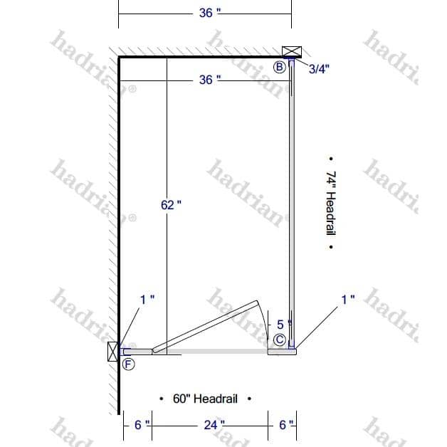 Hadrian Toilet Partition, 1 In Corner Compartment, Stainless Steel, 36"W x 61 1/4"D - IC13660-SS-HADRIAN - TotalRestroom.com
