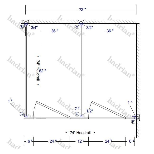 Hadrian Toilet Partition, 2 In Corner Compartments, Stainless Steel, 72"W x 61 1/4"D - IC23660-SS-HADRIAN - TotalRestroom.com