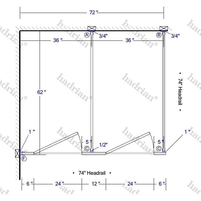 Hadrian Bathroom Partition, 2 In Corner Compartments, Metal, 72"W x 61 1/4"D - IC23660-HADRIAN - TotalRestroom.com