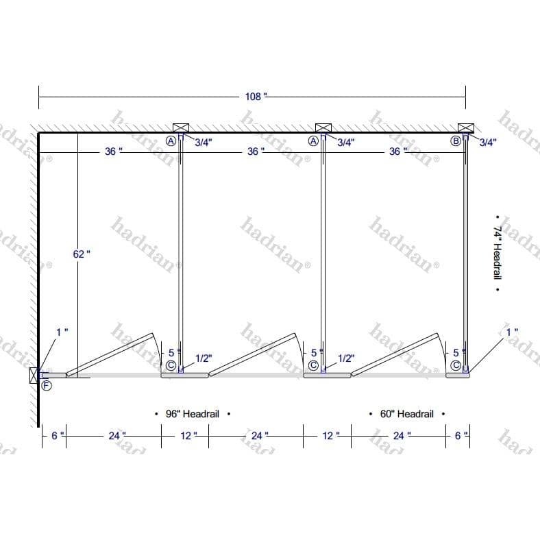 Hadrian Toilet Partition, 3 In Corner Compartments, Plastic, 108"W x 61-1/4"D - IC33660-PL-HADRIAN - TotalRestroom.com