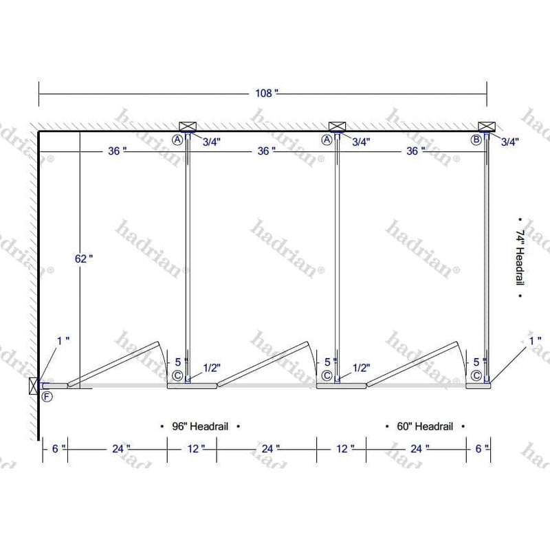 Hadrian Toilet Partition, 3 In Corner Compartments, Metal, 108"W x 61 1/4"D - IC33660-HADRIAN - TotalRestroom.com