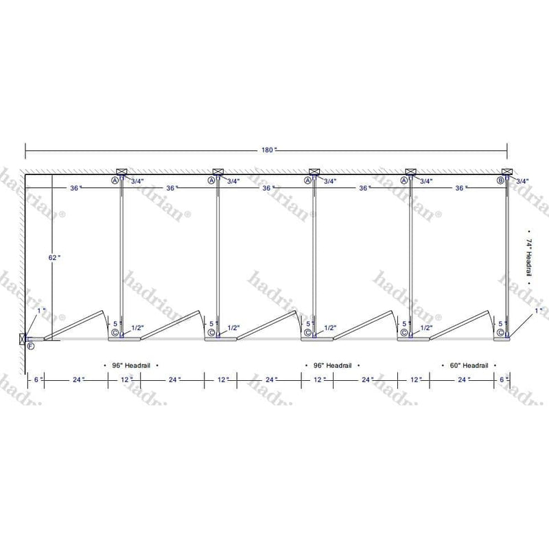 Hadrian Toilet Partition, 5 In Corner Compartments, Plastic, 180"W x 61-1/4"D - IC53660-PL-HADRIAN - TotalRestroom.com