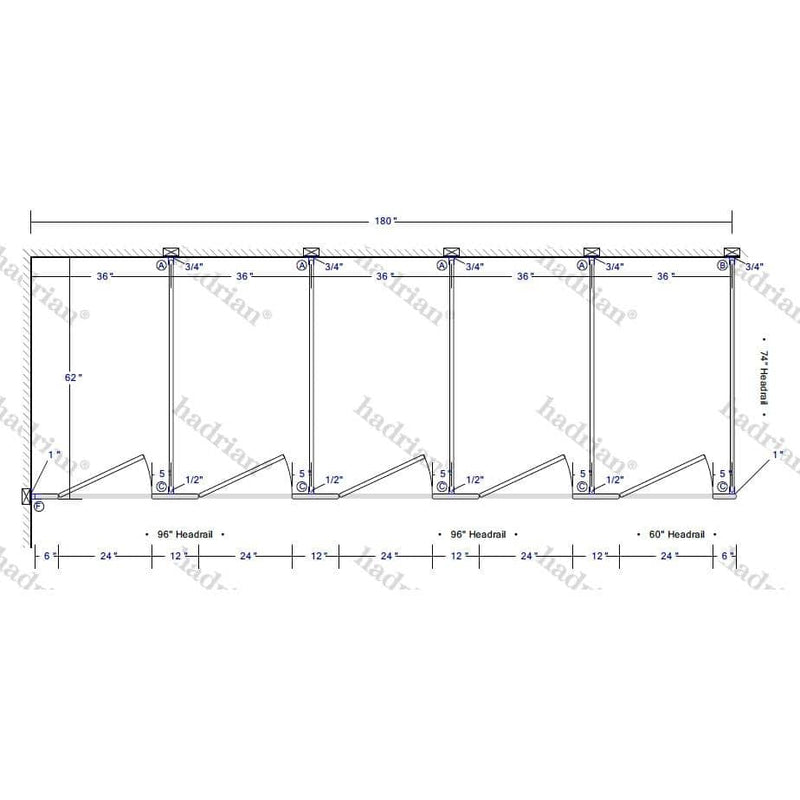 Hadrian Toilet Partition, 5 In Corner Compartments, Metal, 180"W x 61 1/4"D - IC53660-HADRIAN - TotalRestroom.com