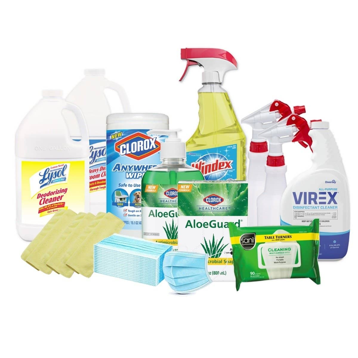 COVID Small Business Mega Pack Lysol Disinfectants, Clorox Wipes & Soap, Virex, 3 Ply Masks, and More - TotalRestroom.com