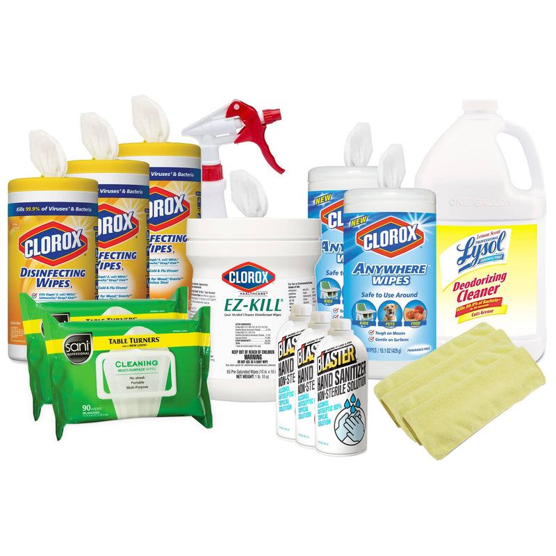 Clorox Wipes Super Starter Kit 2.0 w/ Hand Sanitizer, Sani Wipes, Lysol Disinfectant Lemon Concentrate - WSK-4 - TotalRestroom.com