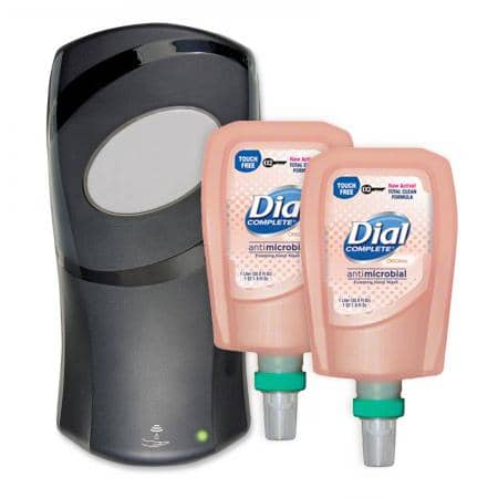 Dial Fit Touch Free Automatic Soap Dispenser, Foam, Black, Includes 2PK Antibacterial Refills - TotalRestroom.com